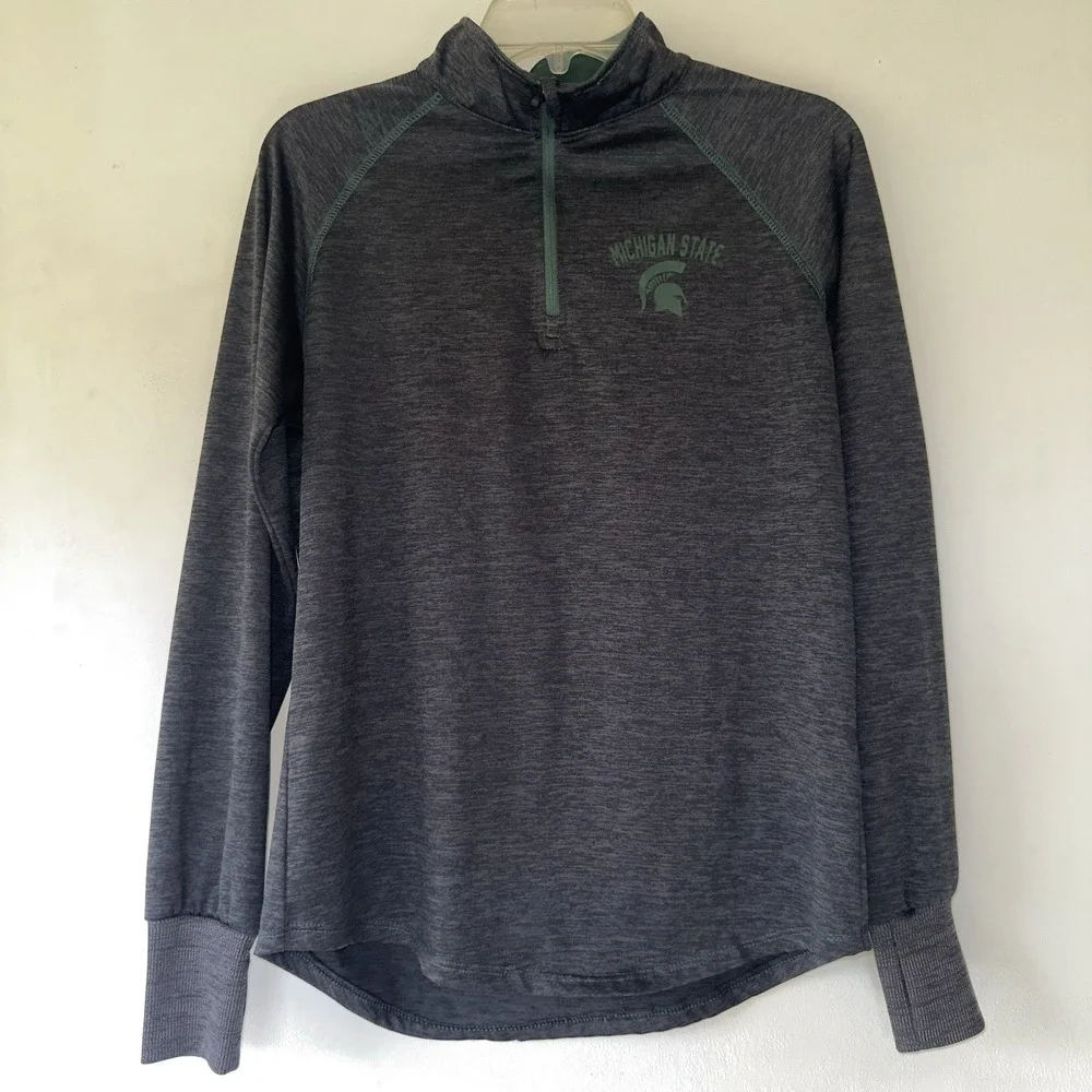 MSU Spartans Large Quarter Zip Pullover Gray‎ College Sports Embroidered Logo
